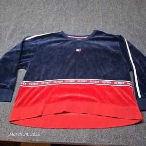 Tommy Hilfiger Sport Fleece Sweatshirt Women Plus Size 2X Blue Red Striped